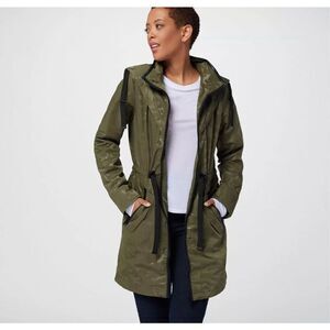 Centigrade Womens 3X Water Resistant Jacket Olive Green Pleated‎ Hood Collar NWT